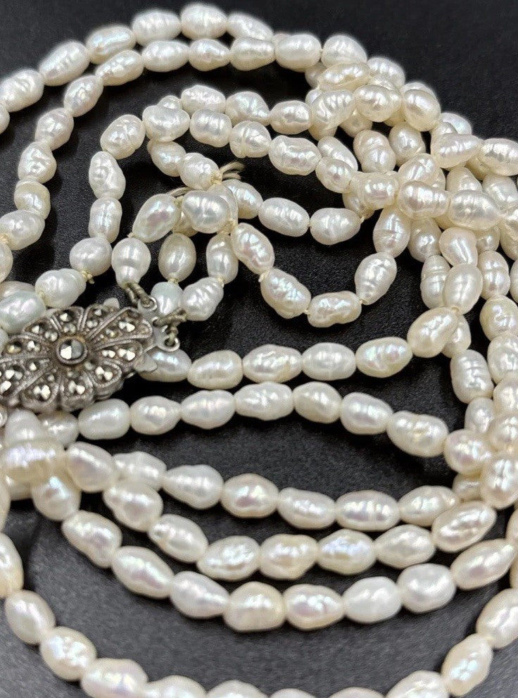 Vintage Baroque Pearl Necklace Bracelet Set 3 Strand Sterling Clasp