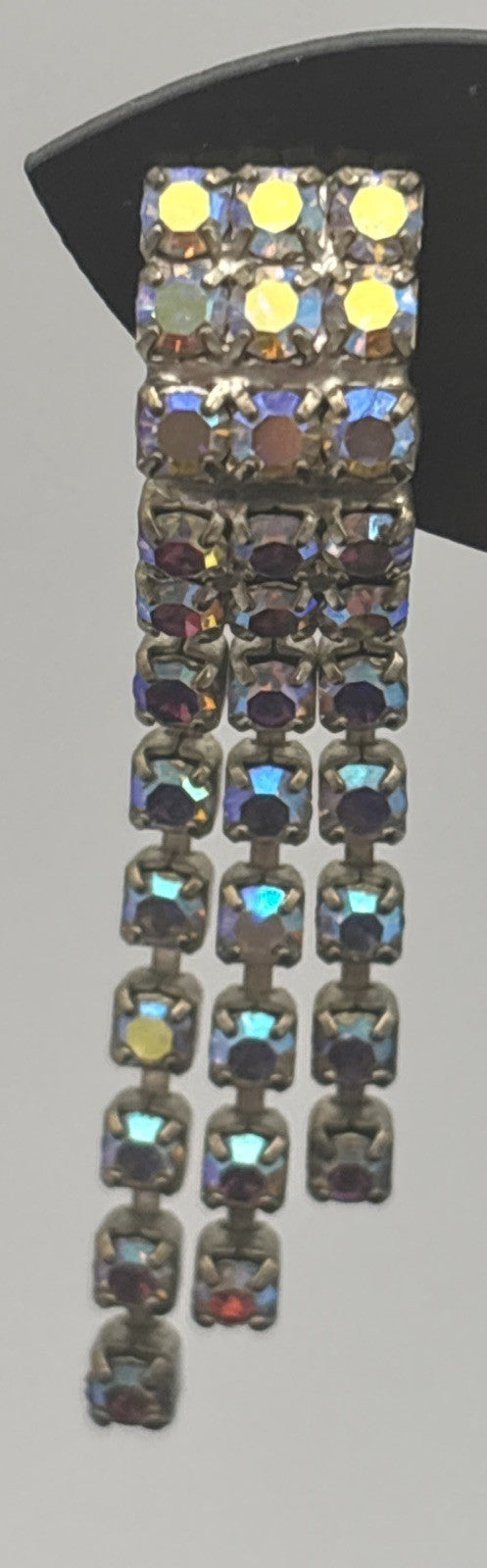 Vintage AB Rhinestone Dangle Earrings Mid Century Sparkle Waterfall Drops
