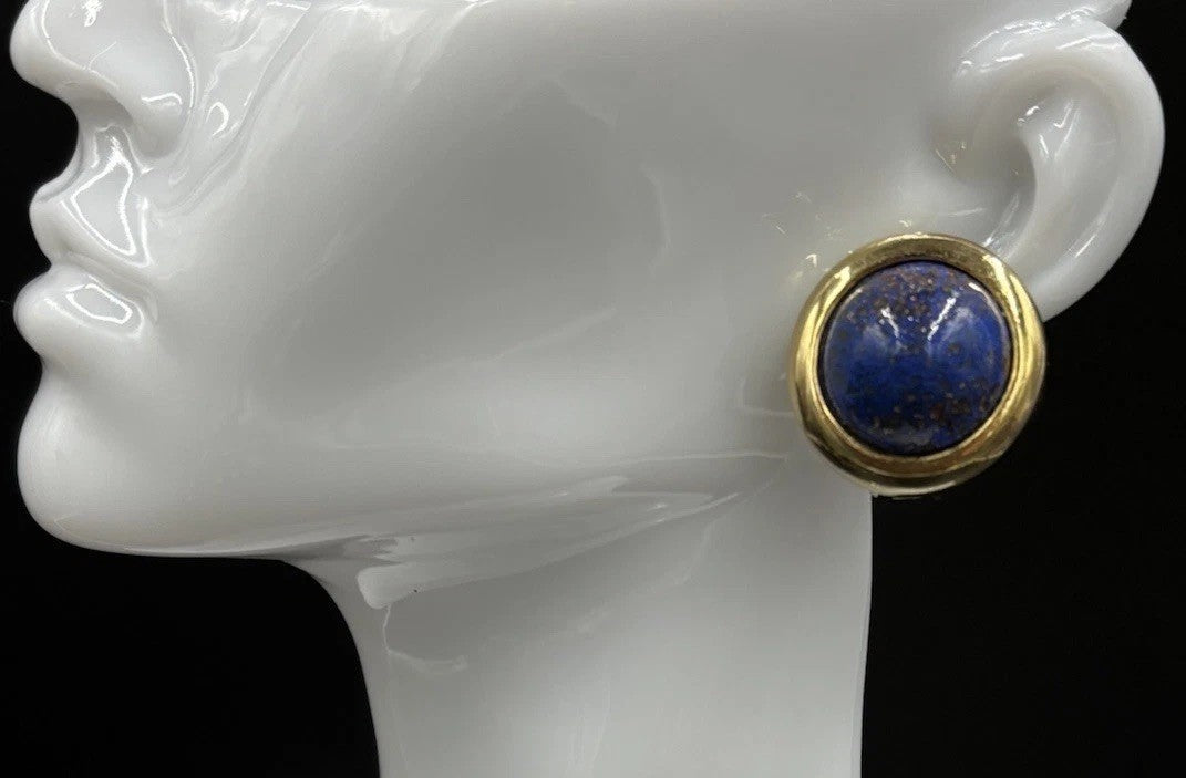 Elegant Vintage DAVID GRAU PARIS Clip-on Earrings - Blue & Gold