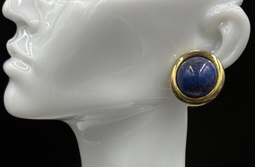 David Grau Paris signed clip-on earrings blue gold French designer vintage