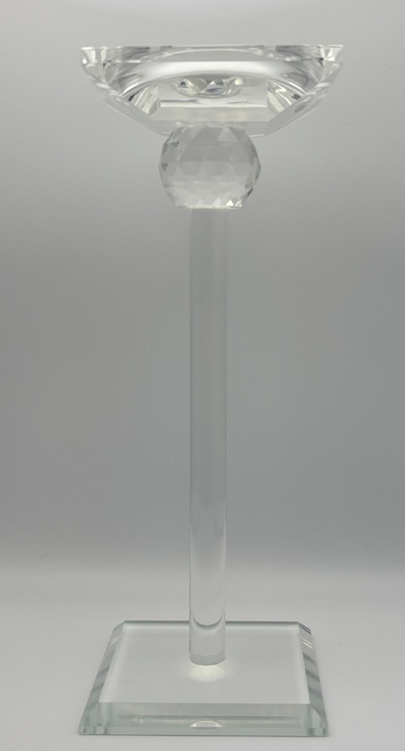 Elegant Faceted Crystal Candlesticks Pair 25cm Sculptural Glass Design