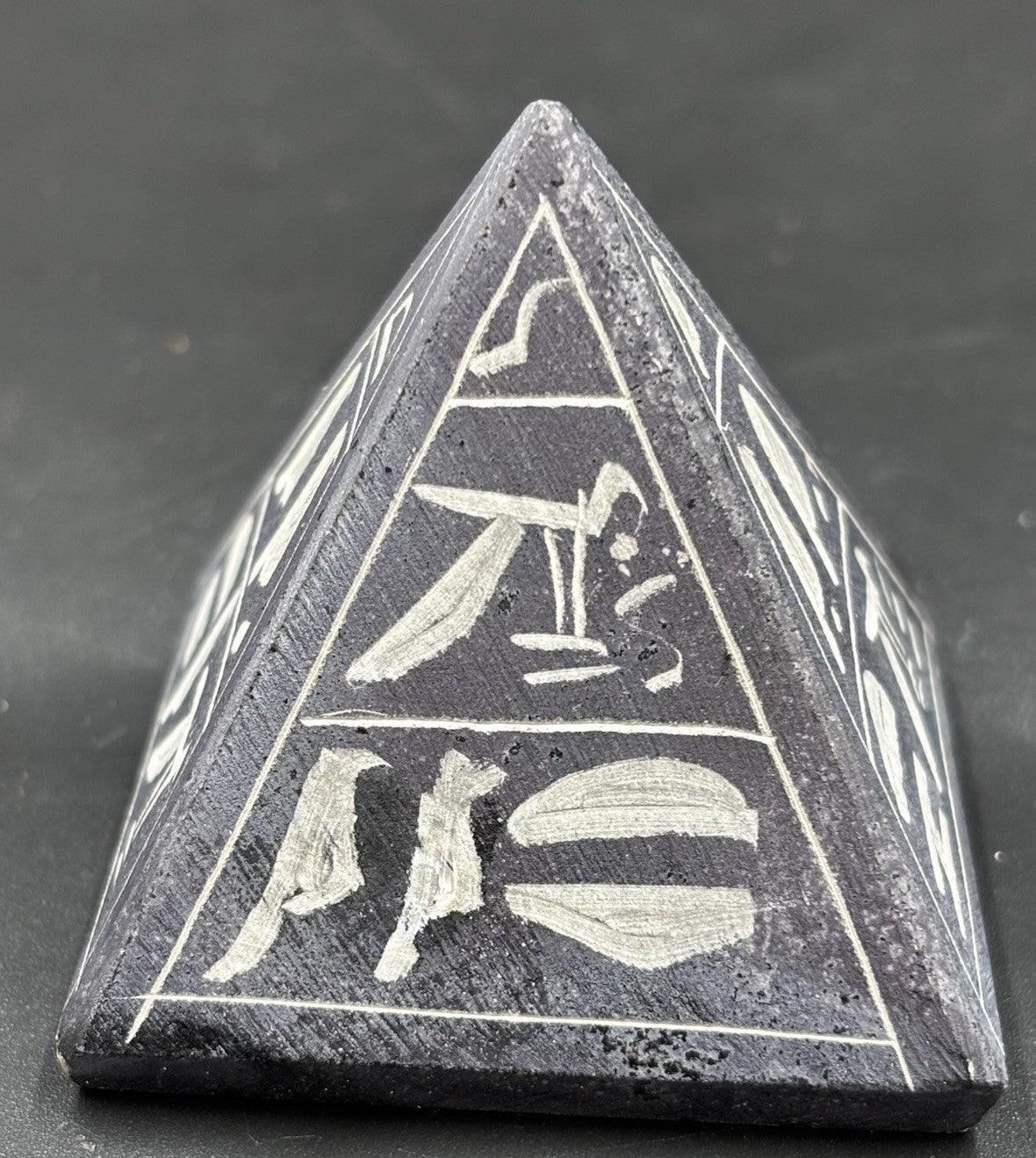 Egyptian Basalt Pyramid Hieroglyph Carved Stone Souvenir Handmade Egypt