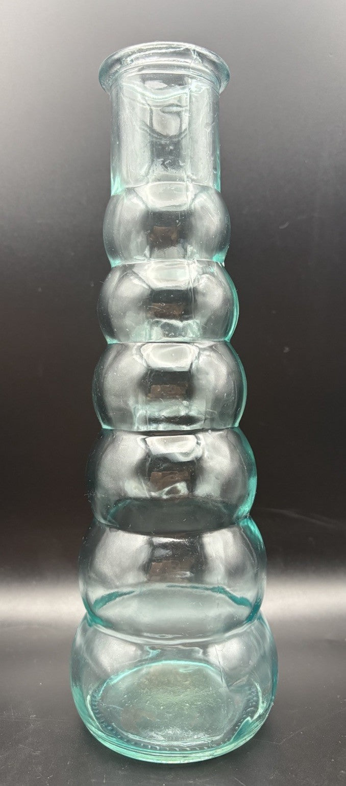 Vintage Aqua Blown Glass Bubble Vase Knopped Mid Century 22cm