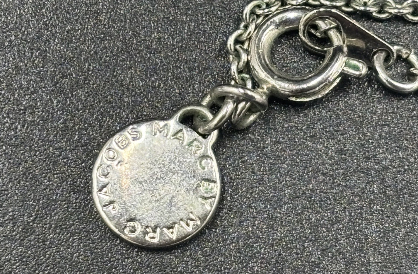 Marc Jacobs Round Logo Enamel Pendant Necklace Silver Tone