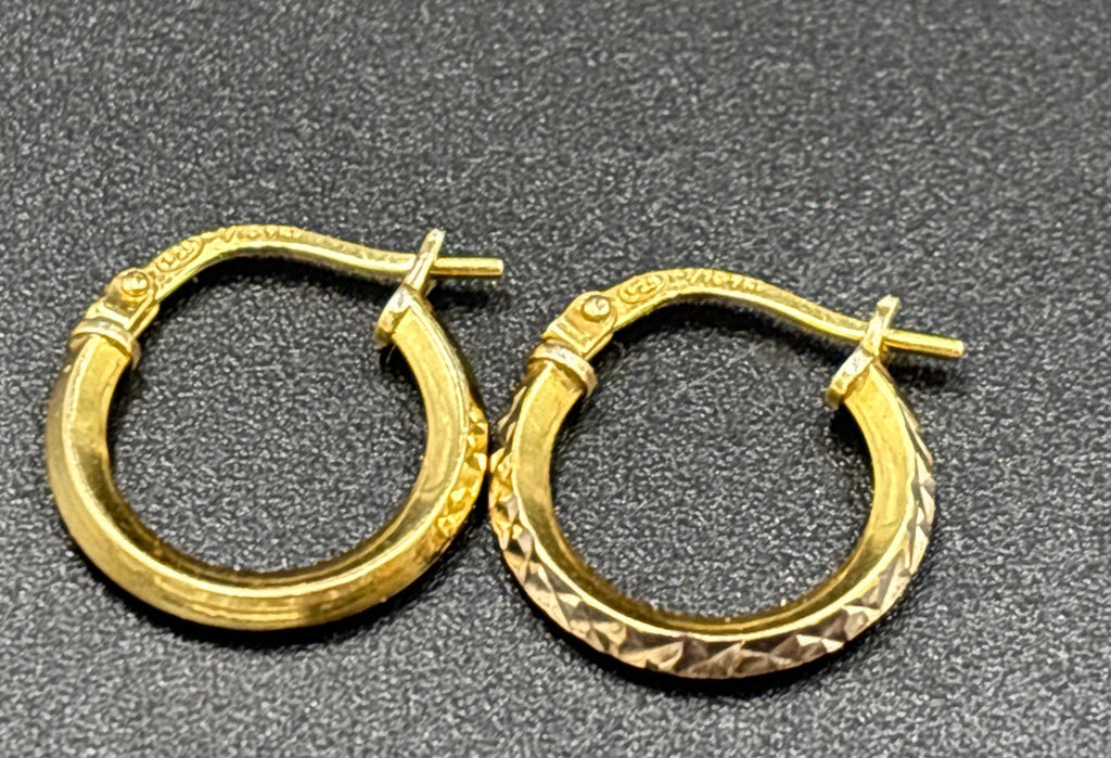 Vintage 9K Gold Filled on Sterling Silver Hoop Earrings Diamond Cut Pattern