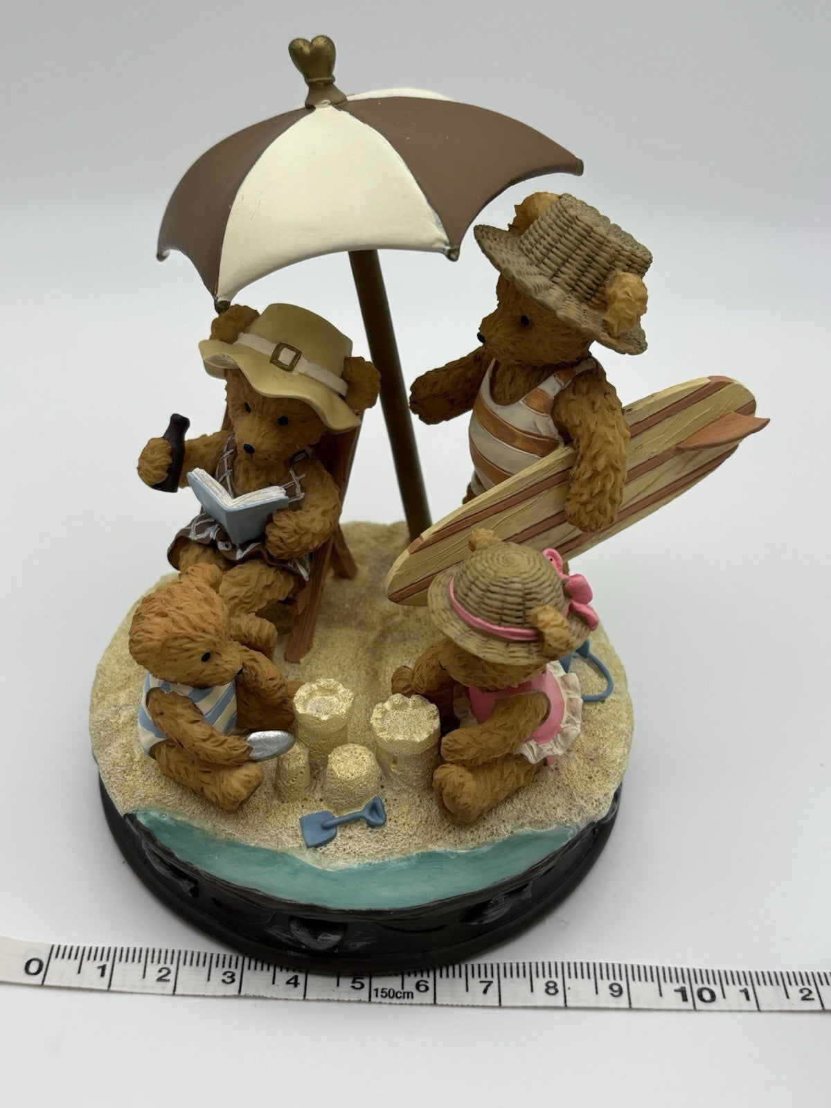 Avon Beary Bear 1998 Figurine – “Family Day at the Beach” Surf & Sandcastles