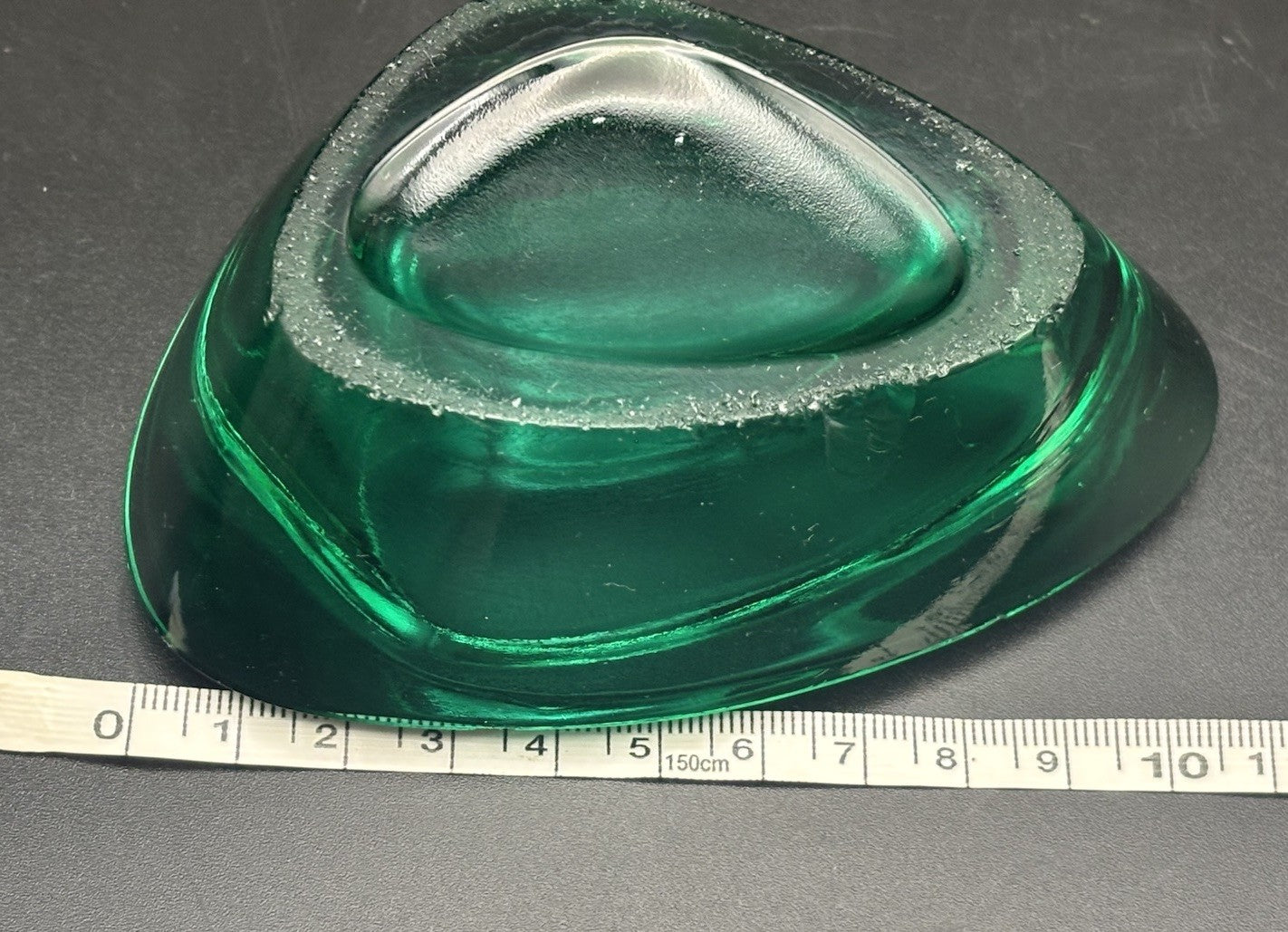 Vintage Emerald Green Art Glass Ashtray Dish Mid Century Modern Heavy