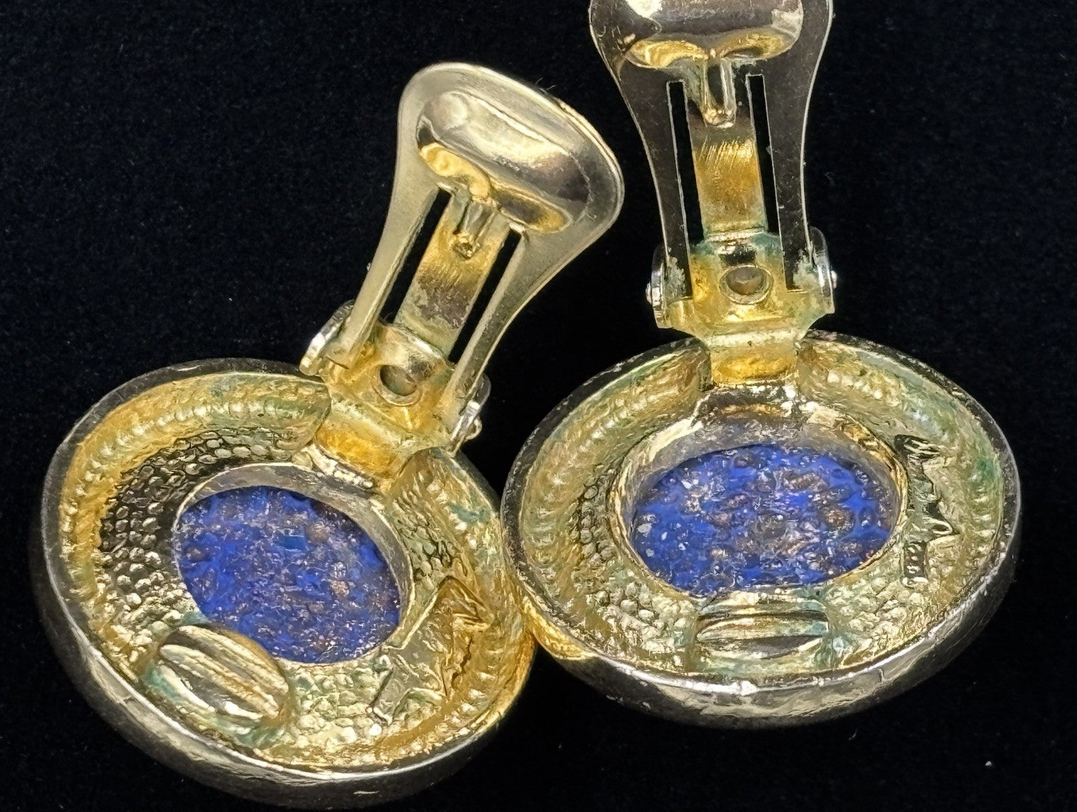 Elegant Vintage DAVID GRAU PARIS Clip-on Earrings - Blue & Gold
