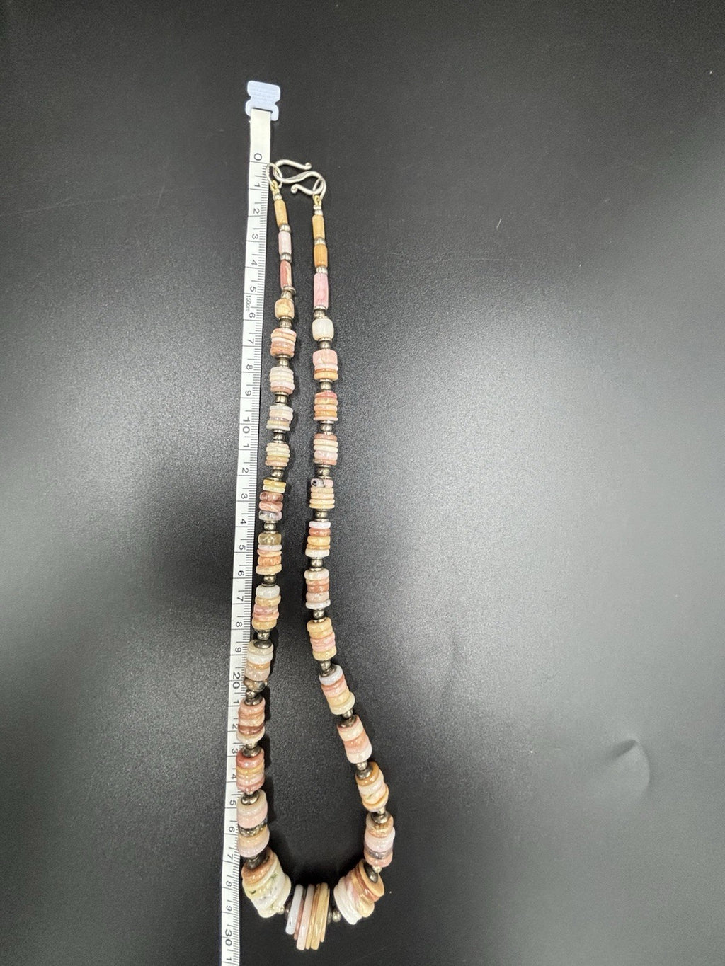 Vintage Sterling Silver Natural Conch Clam Shell Heishi Bead Necklace Boho
