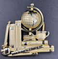 Vintage Brooch Pin Teacher Globe Apple Books Gold Tone Ajc Ruler Pencil Brooch