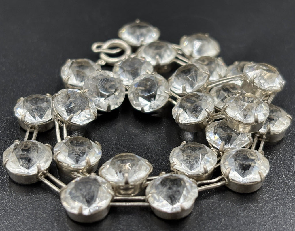 Antique Edwardian Sterling Silver Rock Crystal Rivière Necklace Czech 1910s