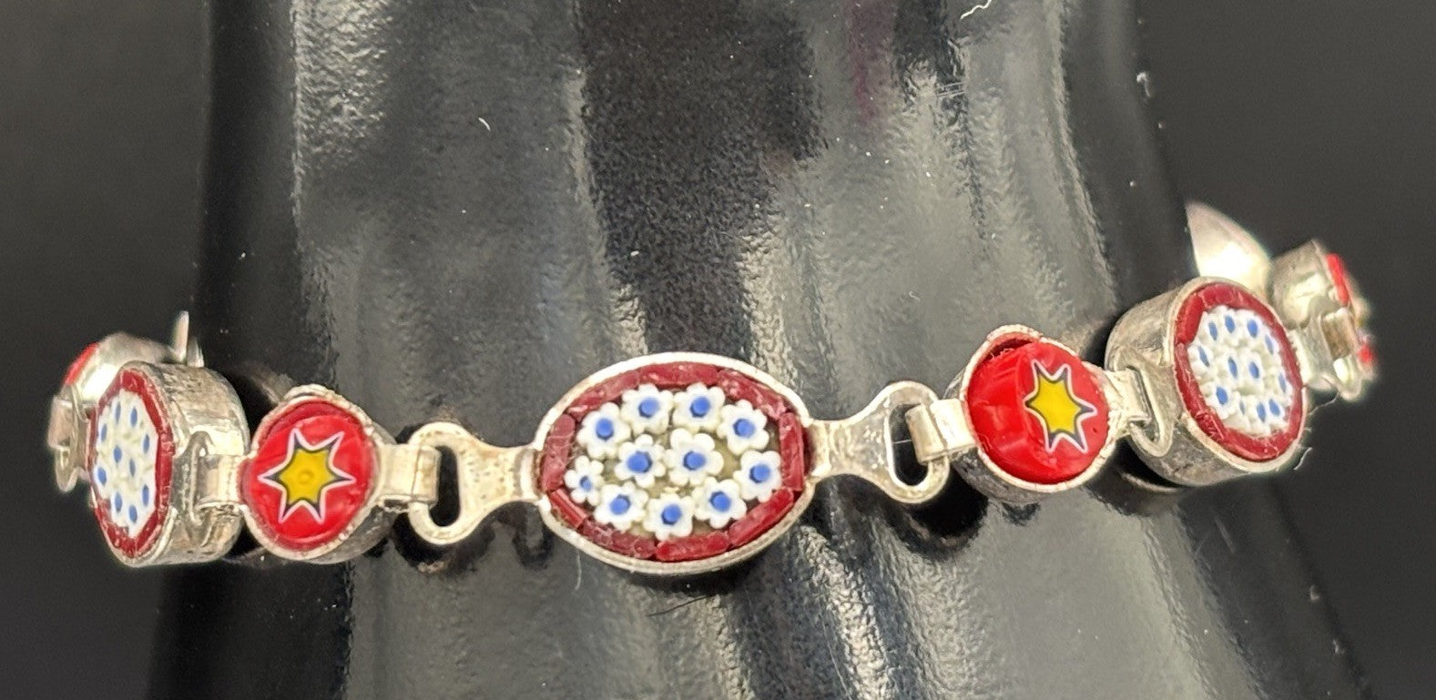 Vintage Italian Micro Mosaic Millefiori Link Bracelet Signed