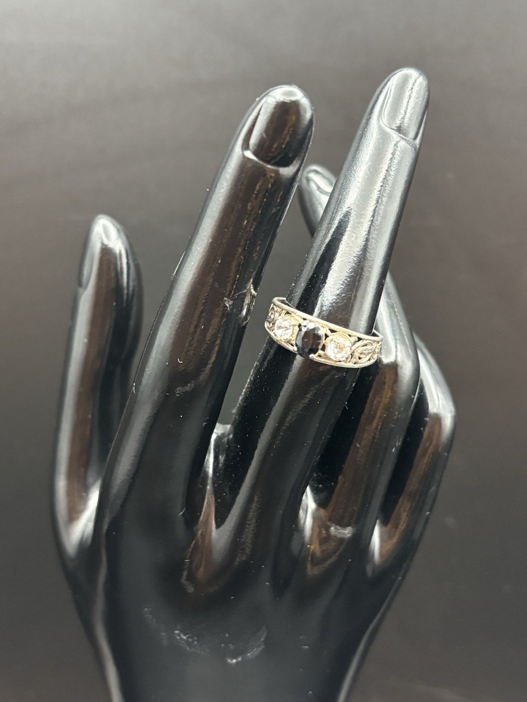 Vintage 925 Sterling Silver Blue Topaz Filigree Ring Size
