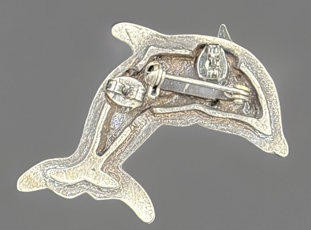 Vintage Silver Tone Dolphins Brooch & Earrings