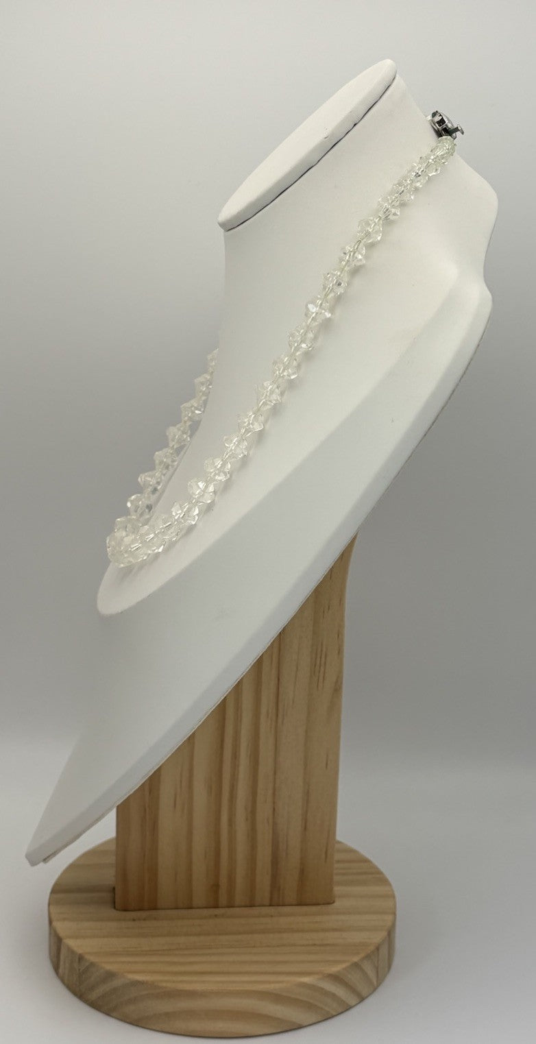 Vintage Crystal Bead Necklace Clear Faceted Glass GSILVER Clasp Mid-Century