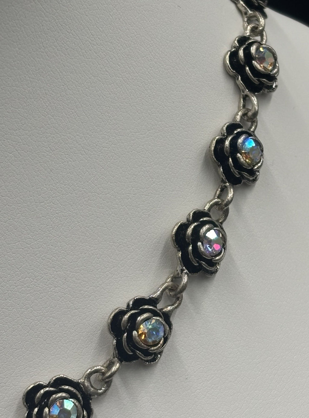 Premier Designs AB Rose Necklace Black Enamel Sparkle, Vintage Glam