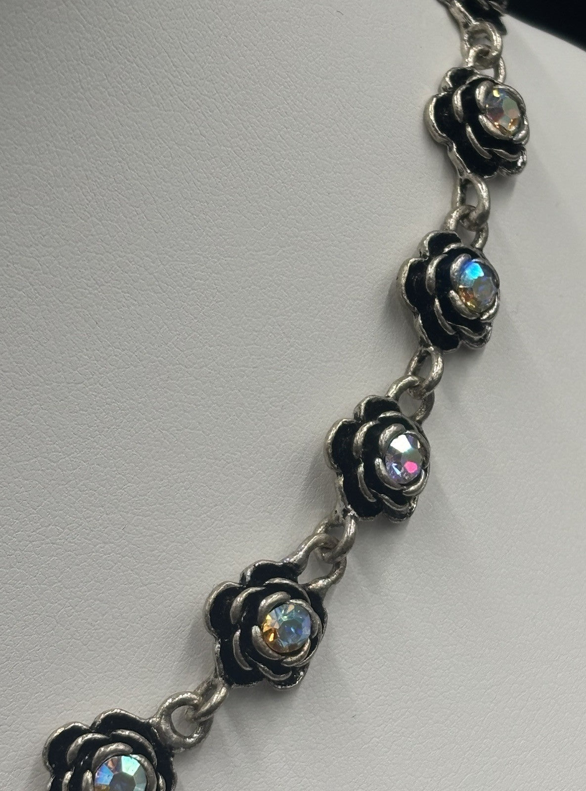 Premier Designs AB Rose Necklace Black Enamel Sparkle, Vintage Glam