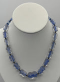 Vintage Czech Blue Glass Bead Necklace Striped Bohemian Mid Century Jewelry