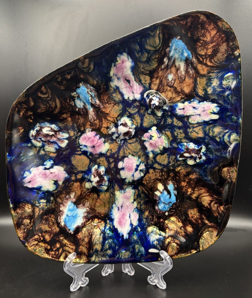 Esmaltes Garcia enamel copper dish, MCM abstract Spain