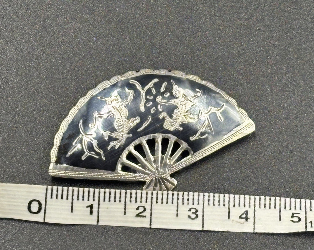 Vintage Siam Sterling Silver Fan Brooch Thai Dancer Motif 1940s -1950s