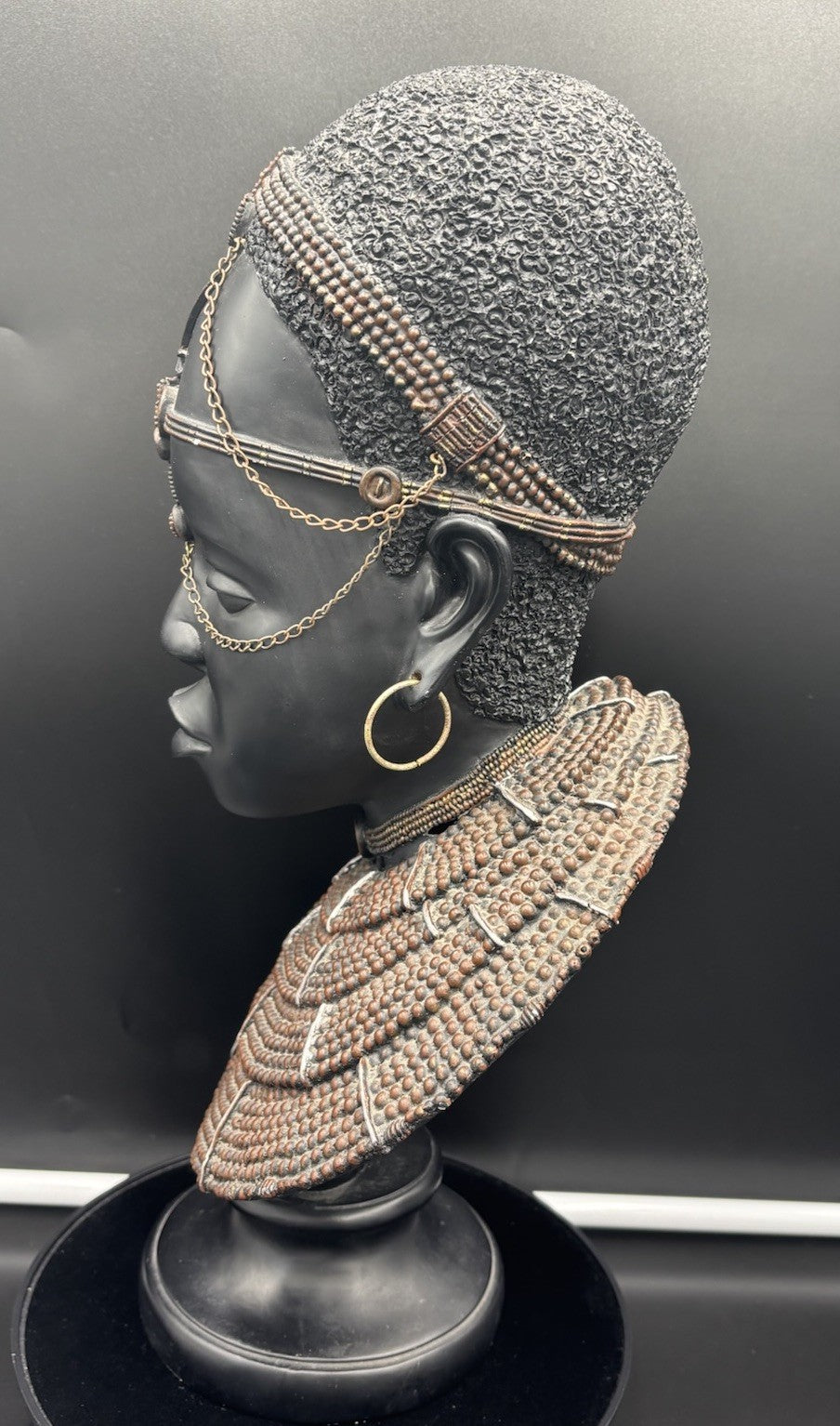 Vintage African Tribal Male Bust – Beaded Resin Sculpture