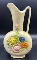 Vintage RNS Ceramic Floral Pitcher Vase Speckled Glaze Handled Jug