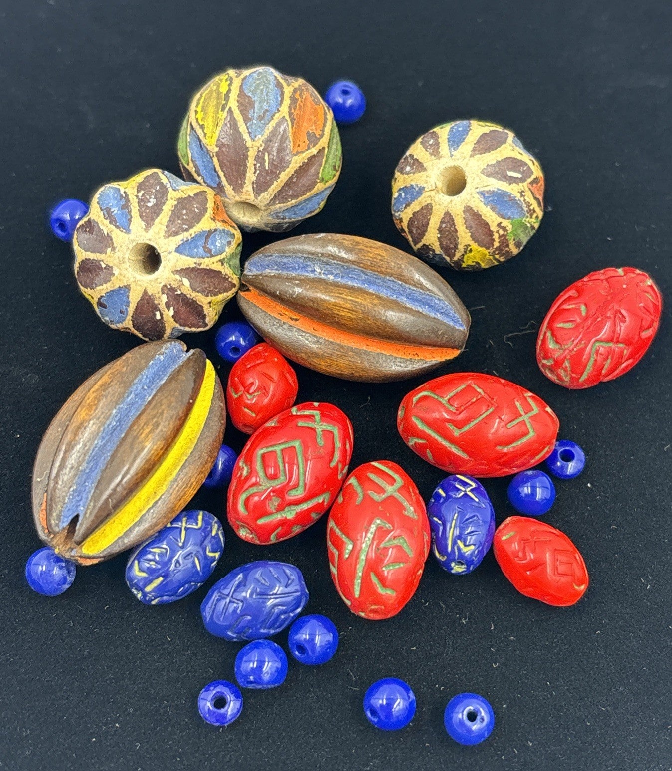 Vintage Bead Lot Millefiori Polymer & Czech Glass Red Blue Beads Jewelry Making
