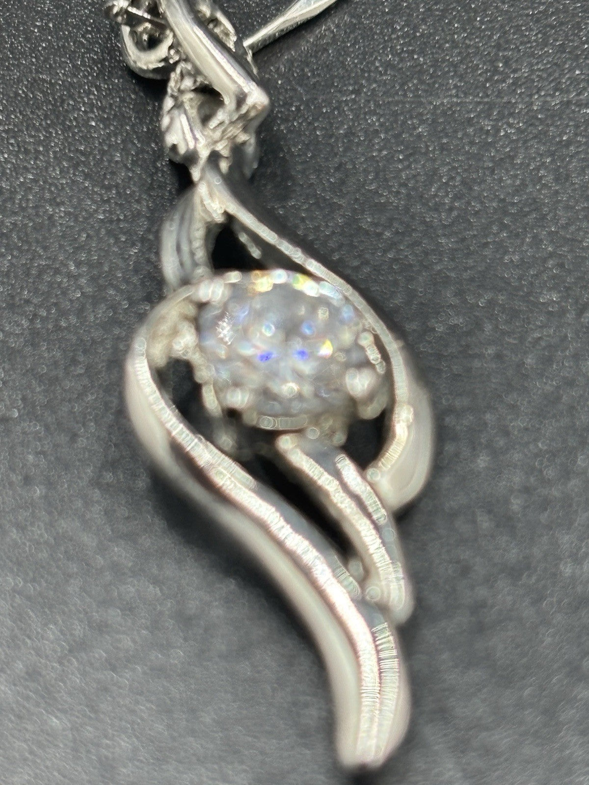 18K White Gold Filled Flame Pendant Necklace & Earrings Set Sparkling CZ