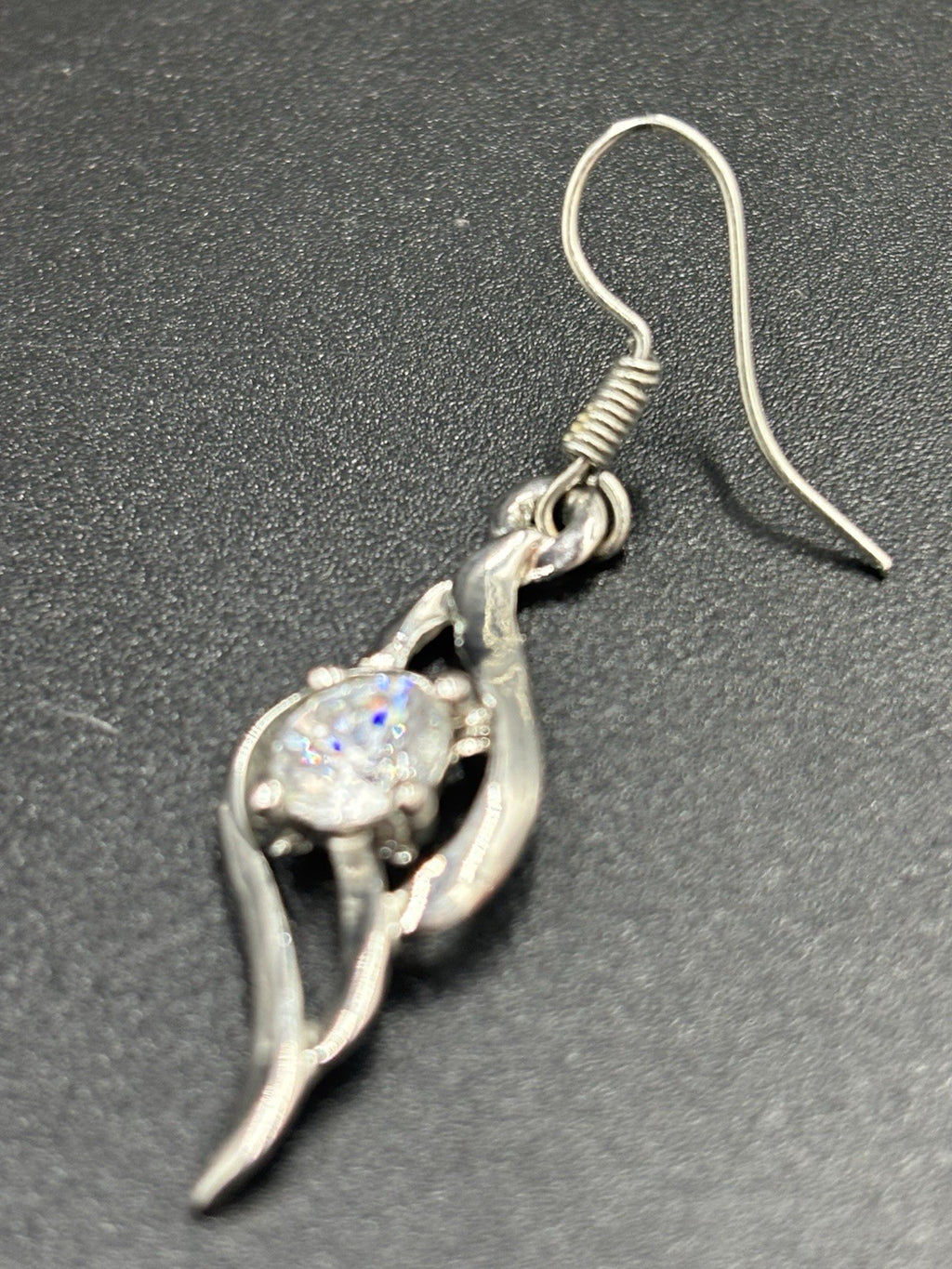 18K White Gold Filled Flame Pendant Necklace & Earrings Set Sparkling CZ