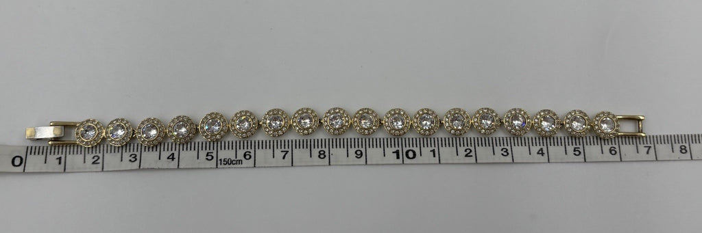 Swarovski Gold Tone Crystal Tennis Bracelet Pavé Halo Signed Vintage 17cm