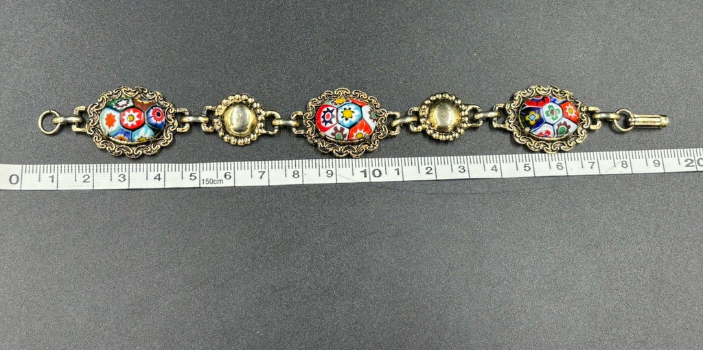 Vintage Murano Millefiori Glass Bracelet Set w/ Matching Ring Italian Mosaic