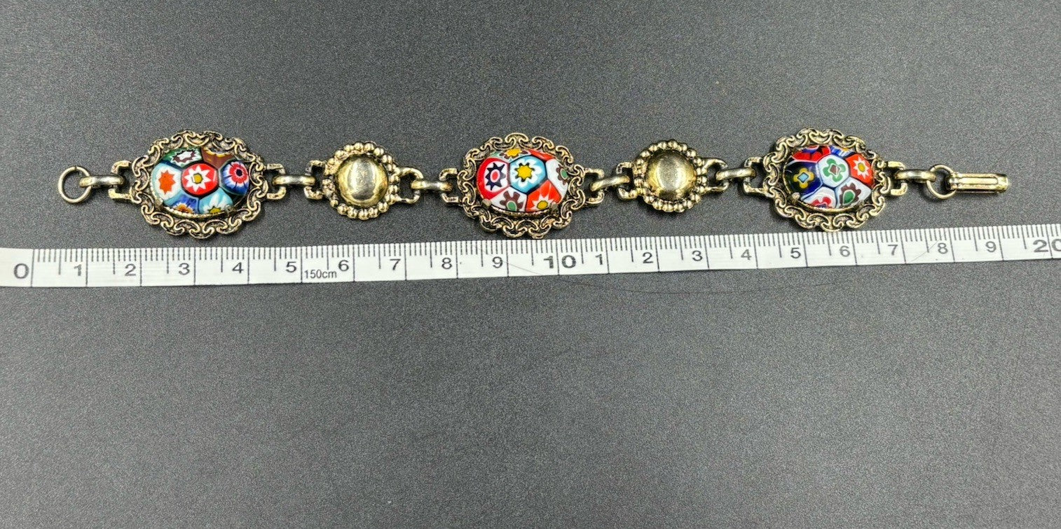 Vintage Murano Millefiori Glass Bracelet Set w/ Matching Ring Italian Mosaic