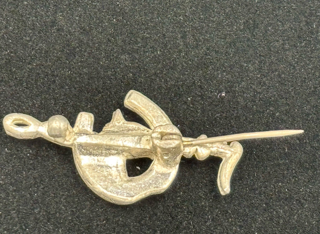 Vintage Horse Head Horseshoe Brooch Silver Tone Equestrian Good Luck Jewelry