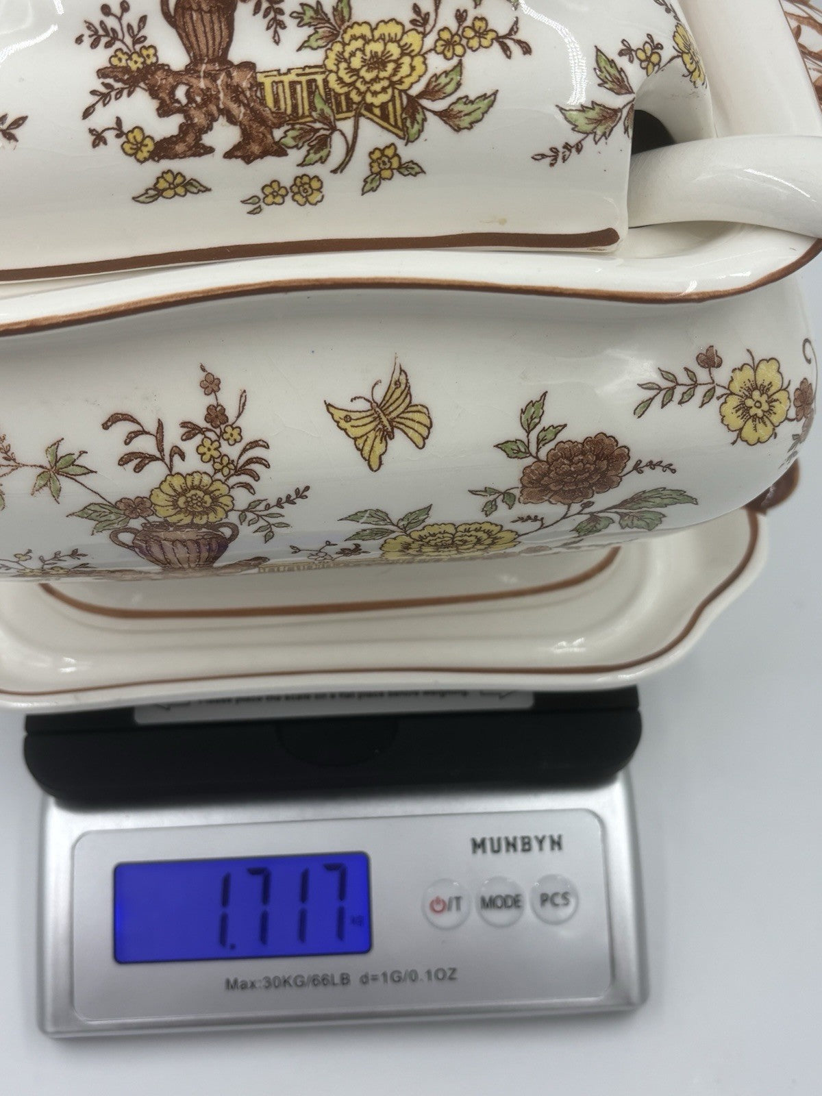 Vintage Soup Tureen Set Floral Transferware Lid Tray Ladle Ceramic