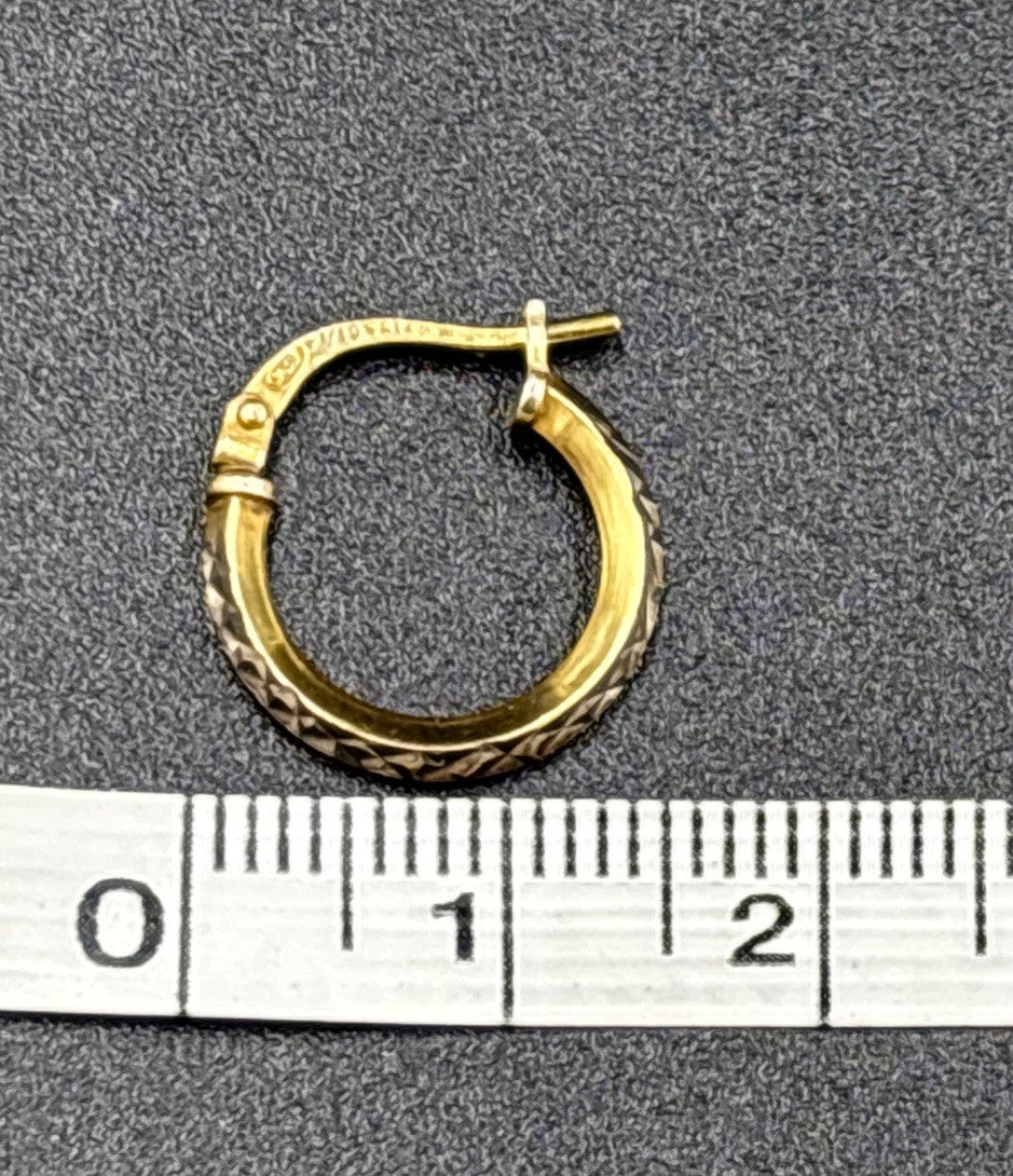 Vintage 9K Gold Filled on Sterling Silver Hoop Earrings Diamond Cut Pattern