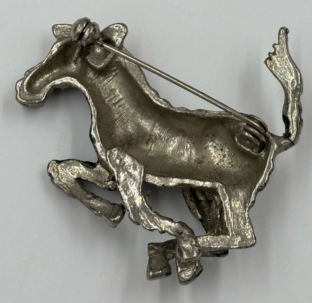 Vintage Silver Tone Zebra Brooch – Brutalist Modernist Animal Pin 1960s Style