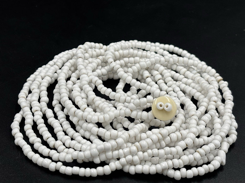 Vintage White Glass Seed Bead Necklace Multi Strand 122cm Button Clasp
