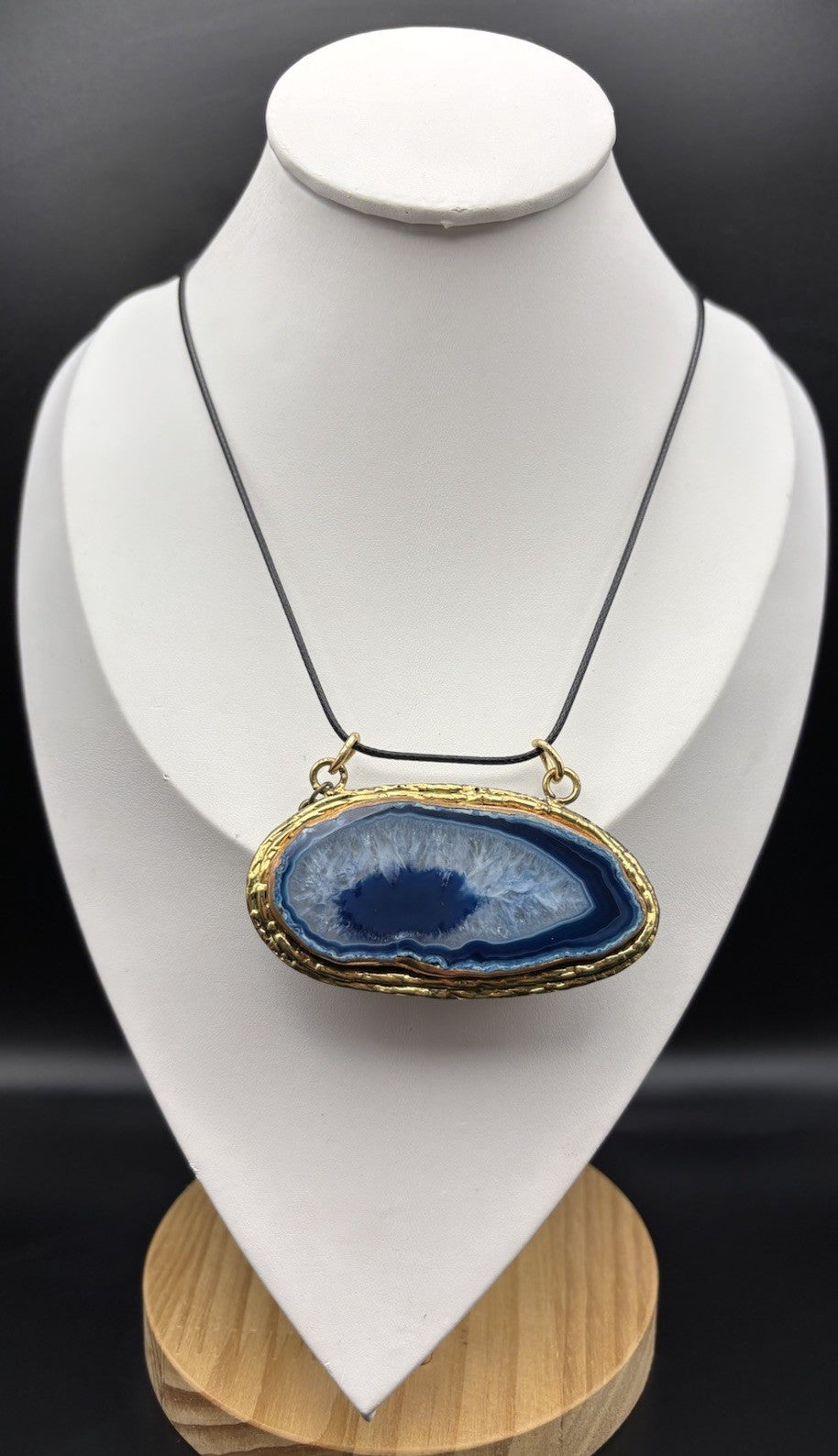 Minkpink Oversized Blue Agate Slice Gold Frame Necklace