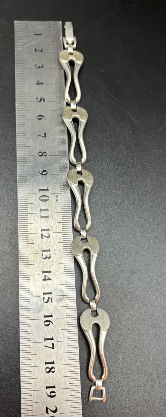 Vintage ROM 925 Sterling Silver Modernist Link Bracelet Mexico 19.5cm