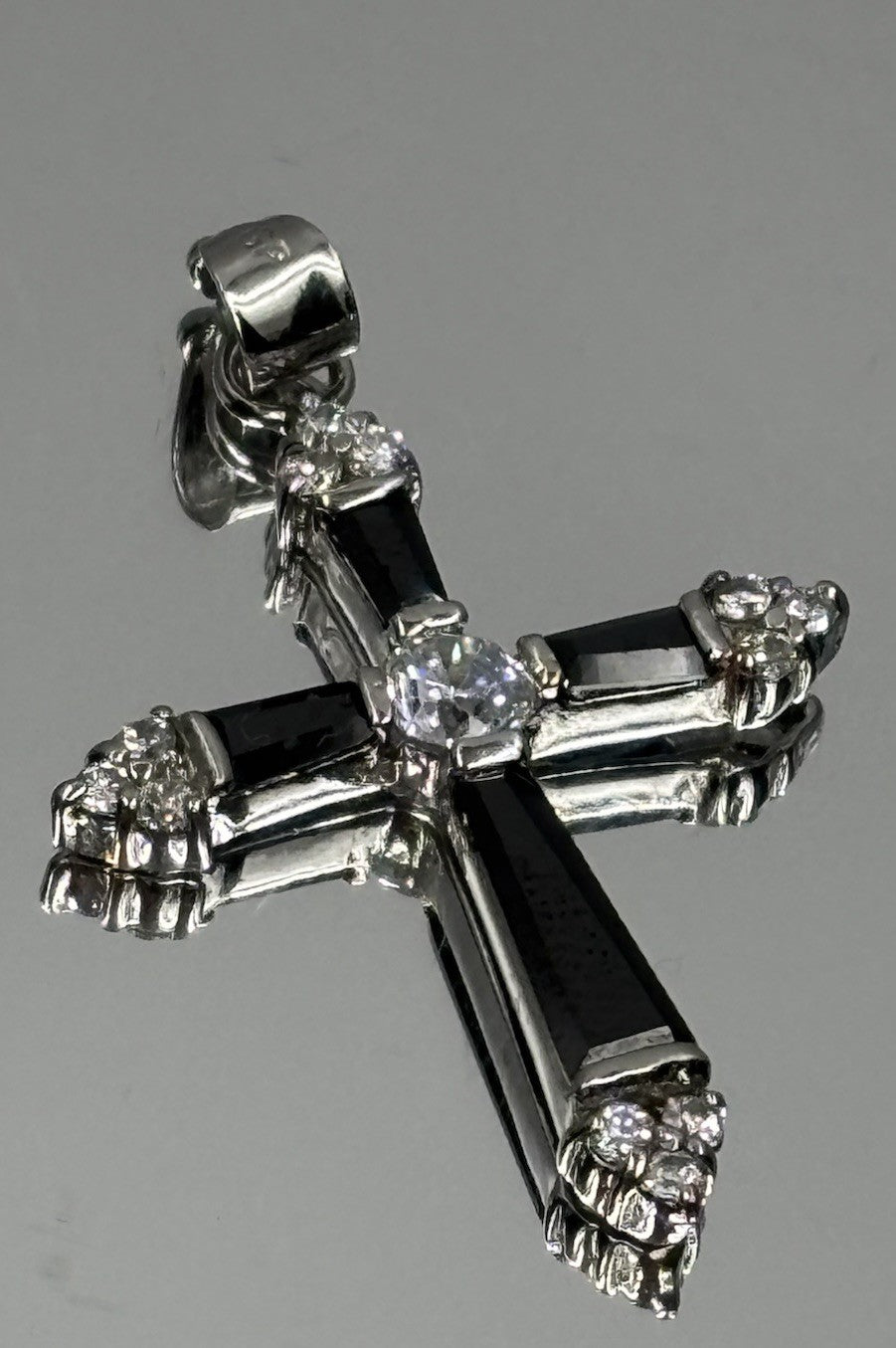 Luxury Vintage 18KGP Cross Pendant Black Baguette Crystals CZ Stones