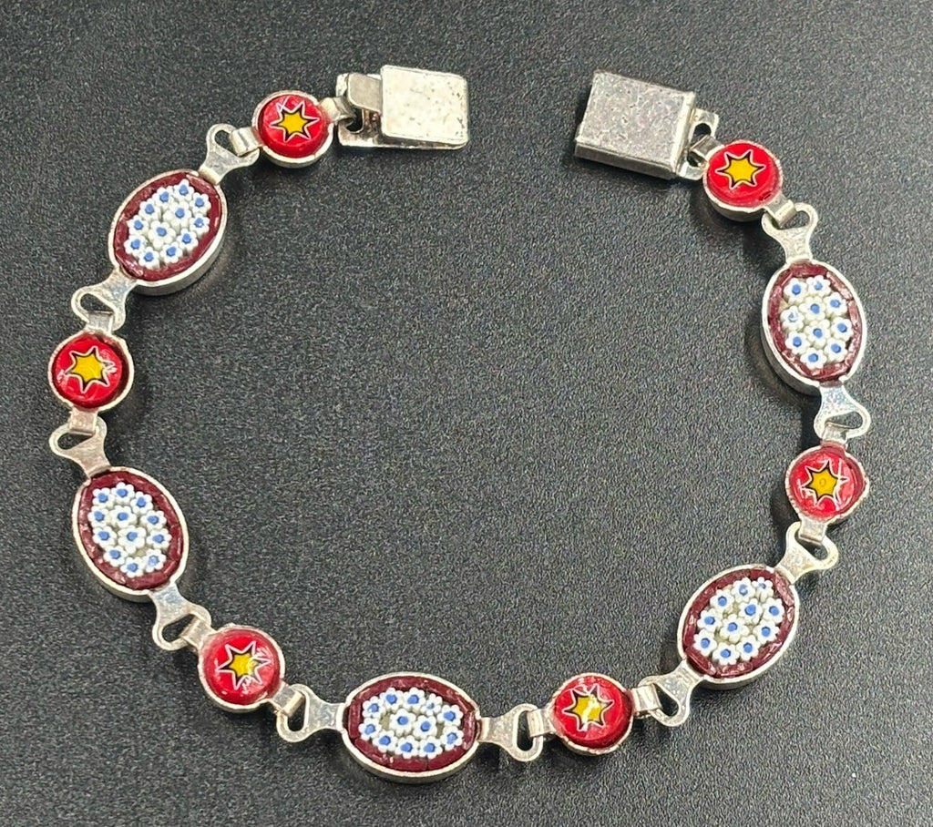 Vintage Italian Micro Mosaic Millefiori Link Bracelet Signed