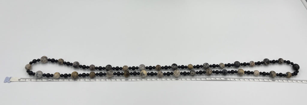 Vintage Picasso Jasper Gemstone Necklace Long Natural Stone With Black Beads