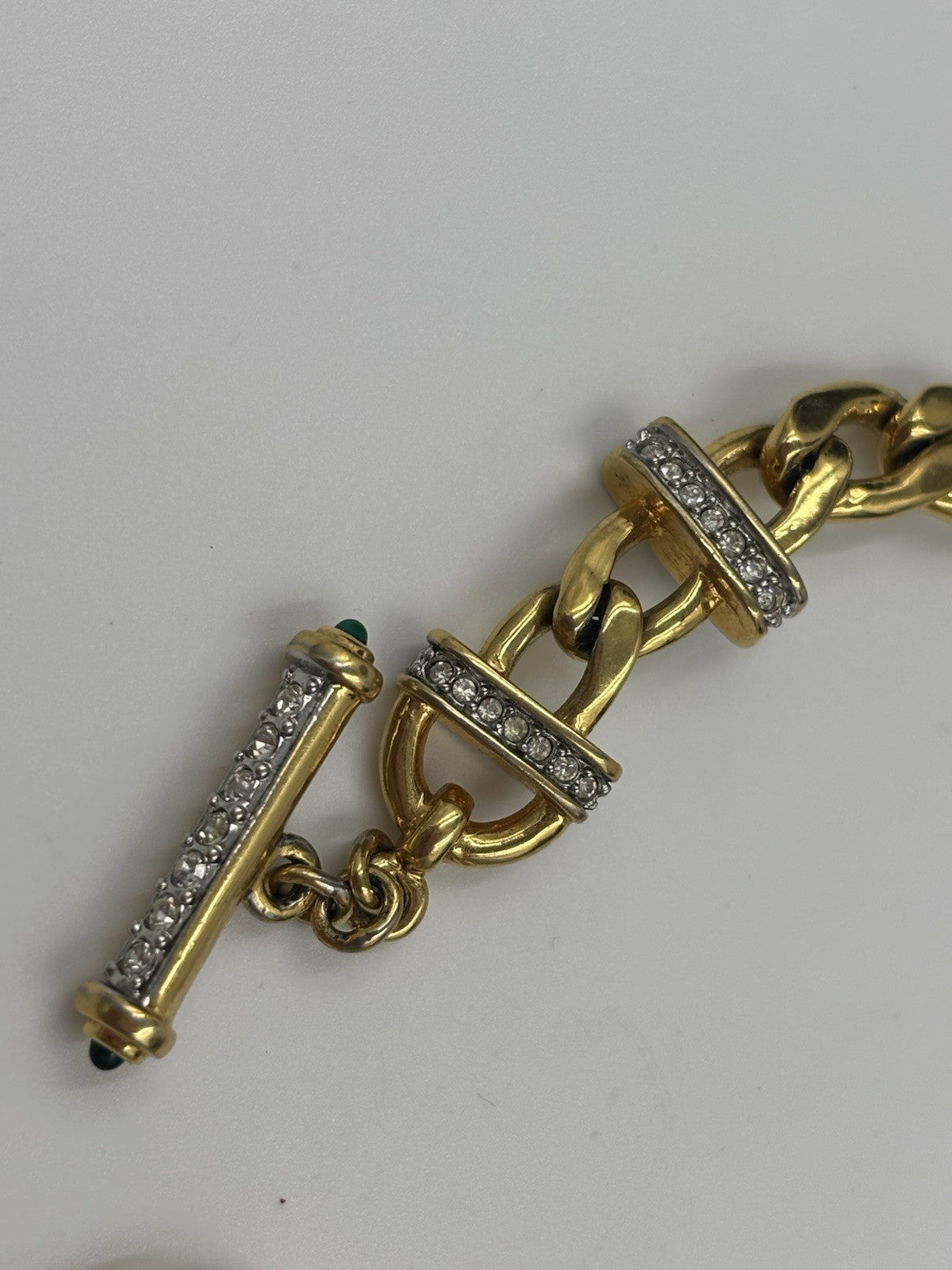 Vintage Gold Tone Statement Chain Bracelet Crystal Pavé Toggle 19cm