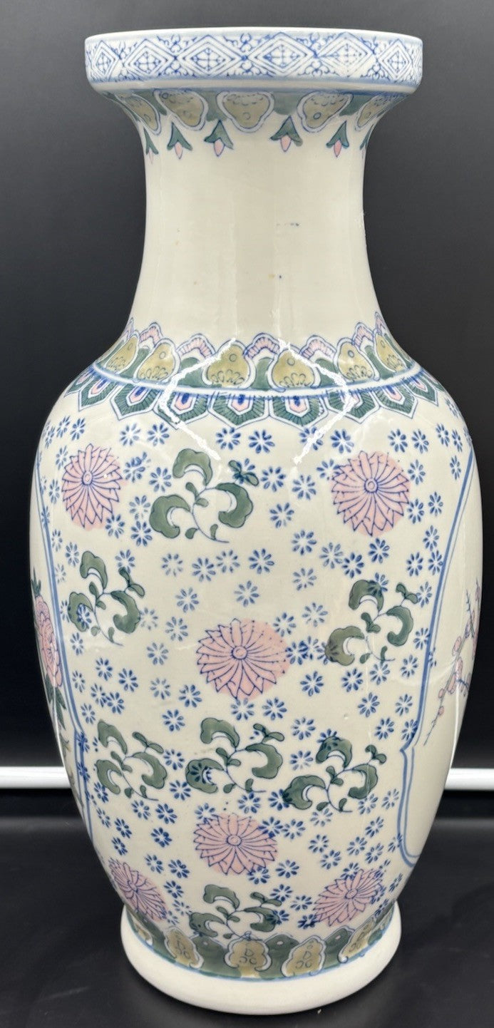 Chinese Jingdezhen Porcelain Vase Hand Painted Birds Peony Floral 42cm Large