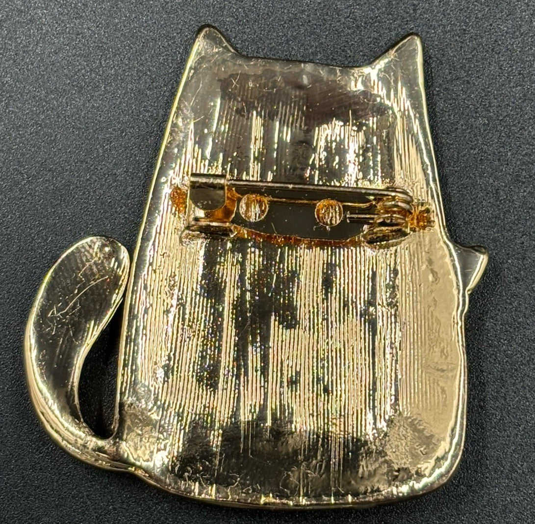 Pink Enamel Adorable Cat Brooch  D&Rui Unsigned