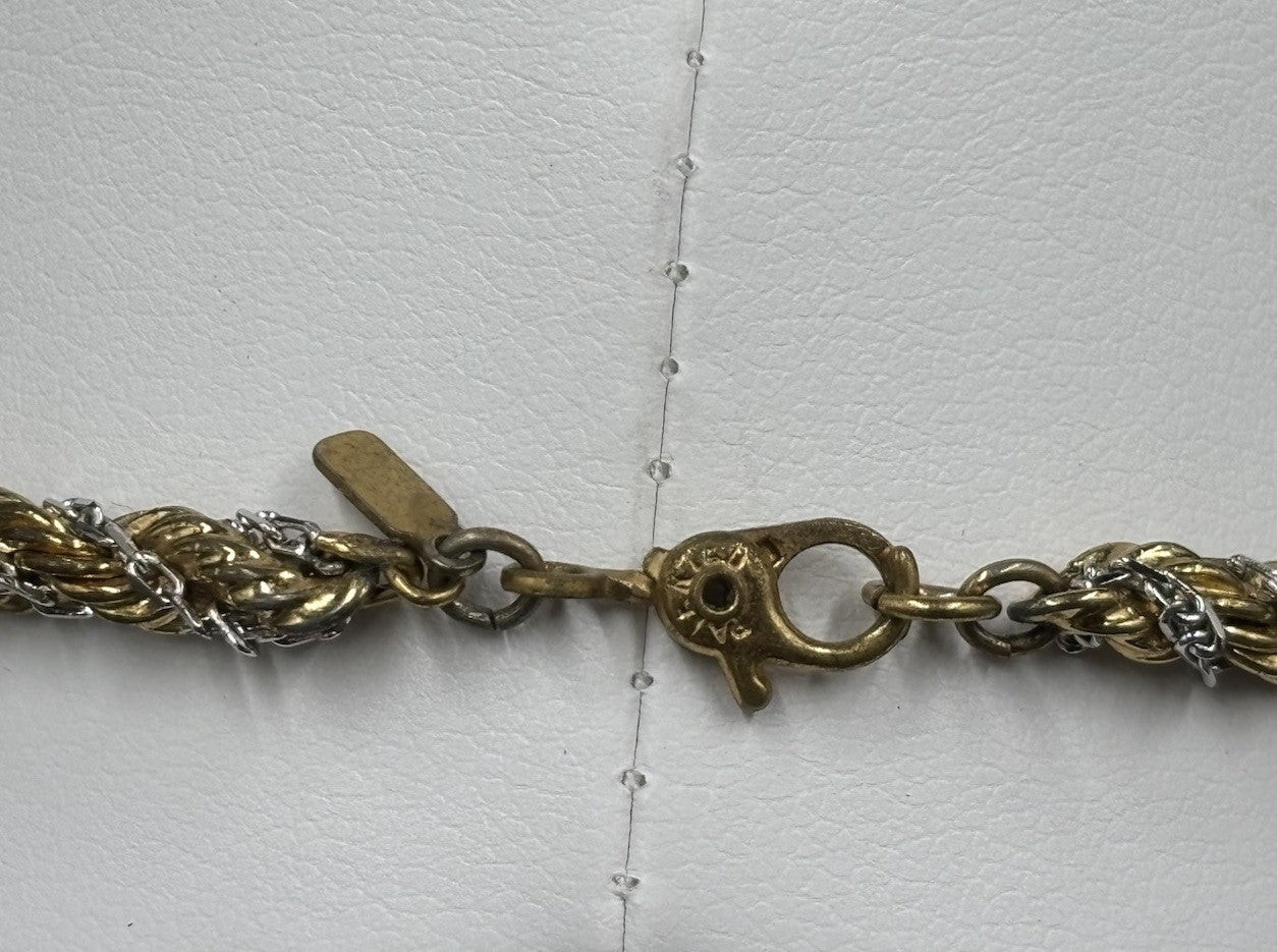 Vintage Monet Two Tone Rope Chain Choker –Signed Gold & Silver Tone Necklace