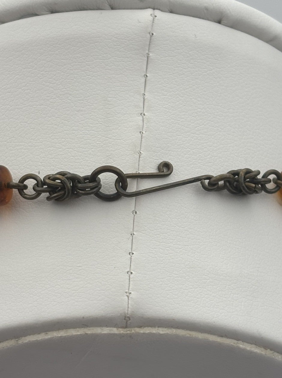 Vintage Baltic Amber Disc Bead Necklace with Oxidized Chain Choker Jewelry
