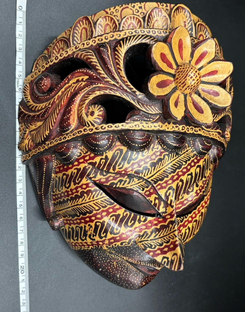 Vintage Balinese Wooden Barong Mask Hand Carved Wall Art