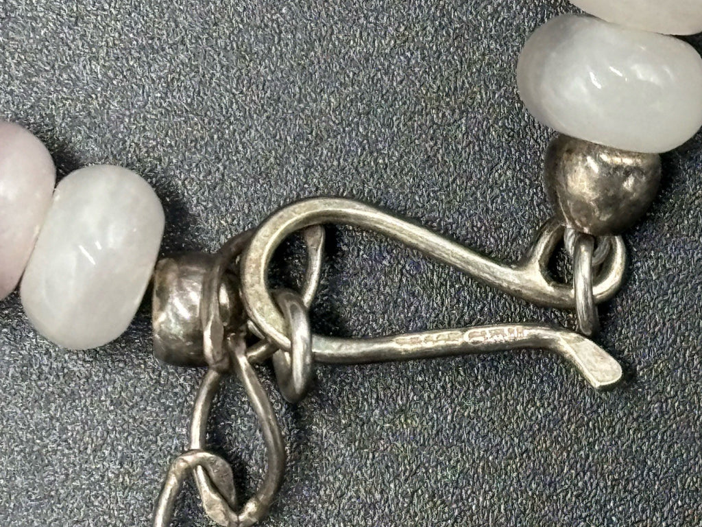 Vintage Style Rose & Milky Quartz Beaded Necklace Chunky Semi-Precious Gemstone