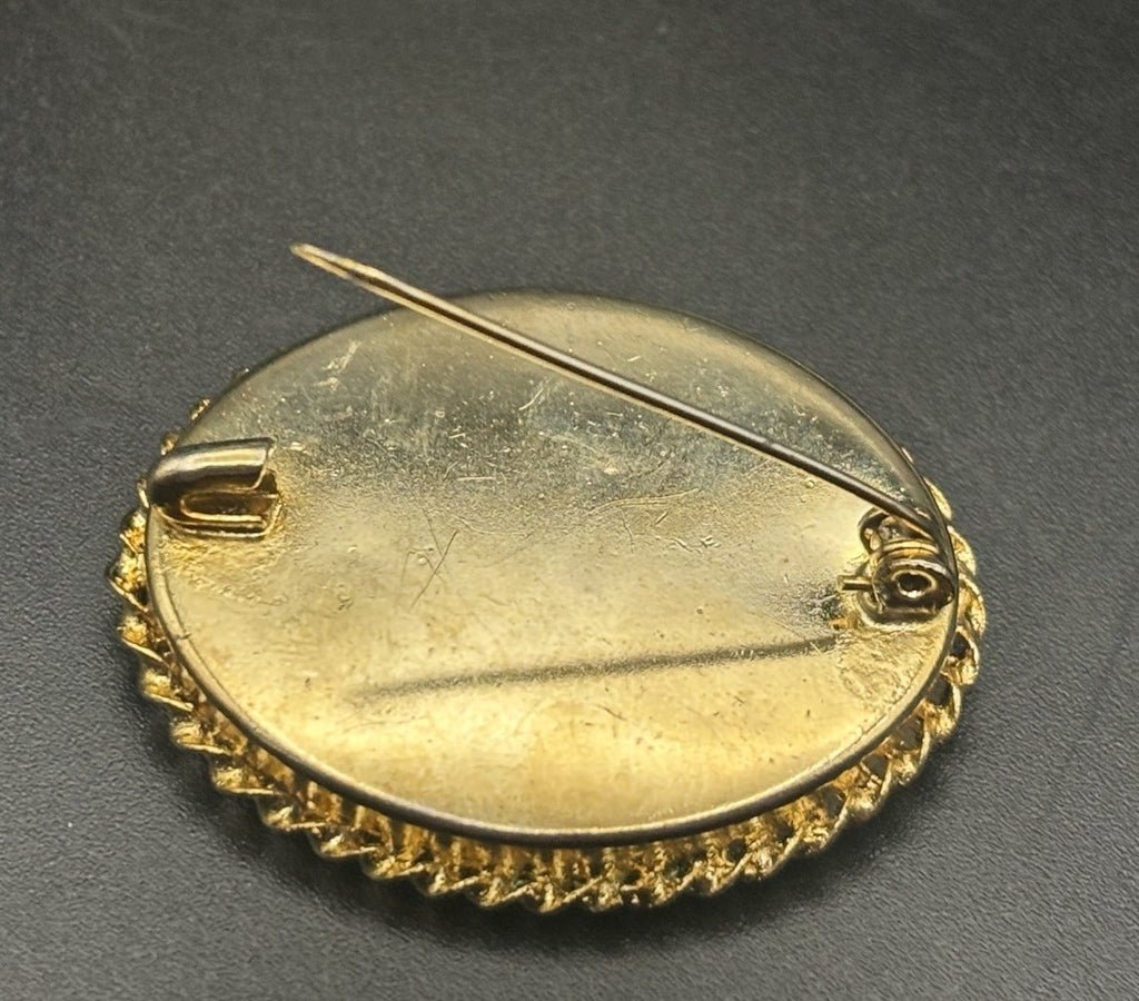Vintage Italian Micro Mosaic Floral Brooch Oval Gold Tone